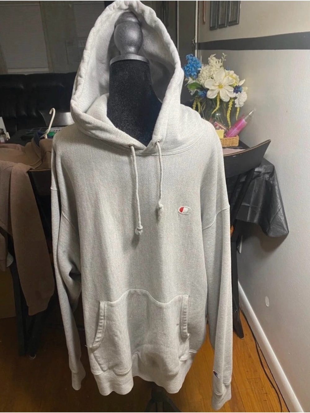 Champion Light Gray Pullover Hoodie with Small Chest Logo
